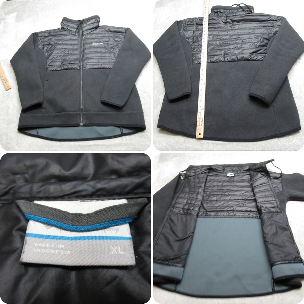 Columbia Down Jacket Men XL Black Pockets Full Zip Peak District Hybrid Puffer